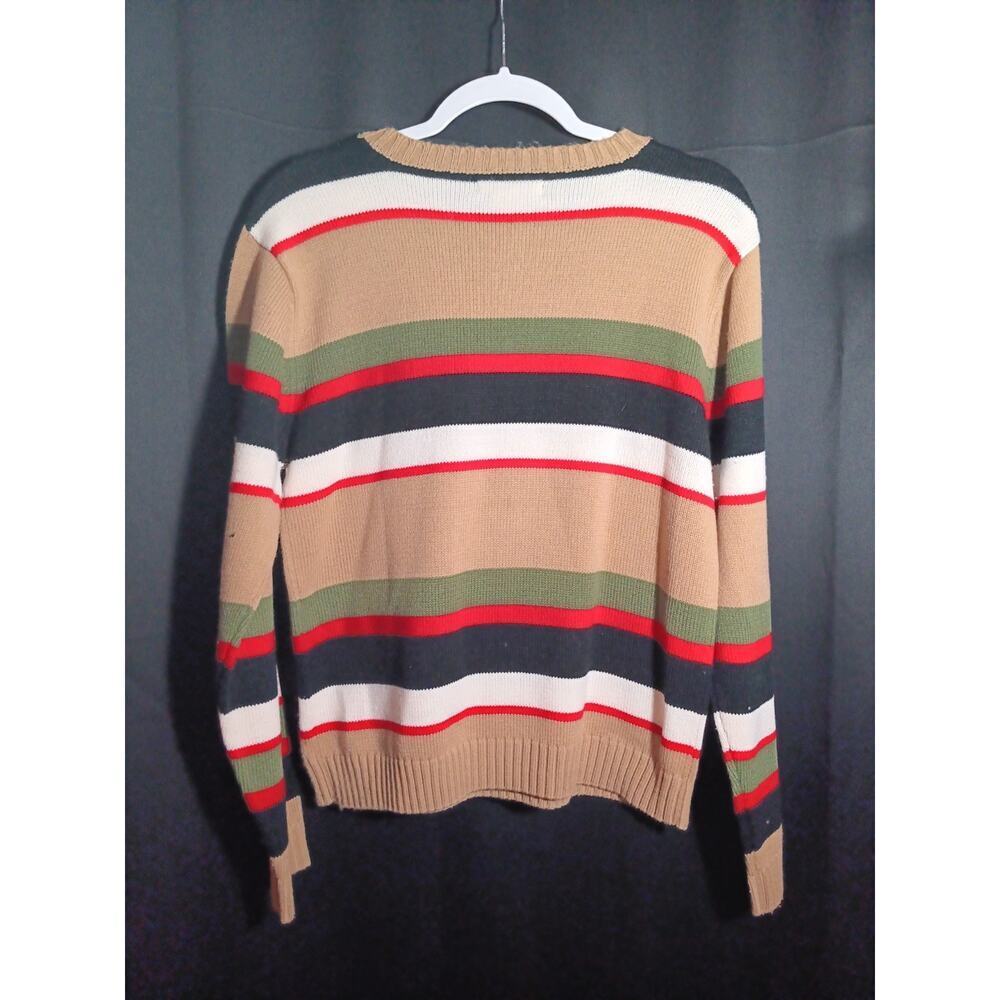 Mountain Lake Striped Ribbed Sweater Large Long Sleeve Knit Holiday Colors Festi - Picture 4 of 4